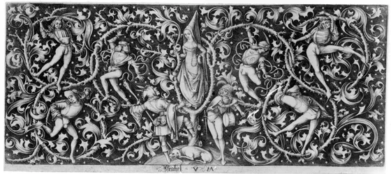 Ornement avec danseurs de Morris, c.1490-1500